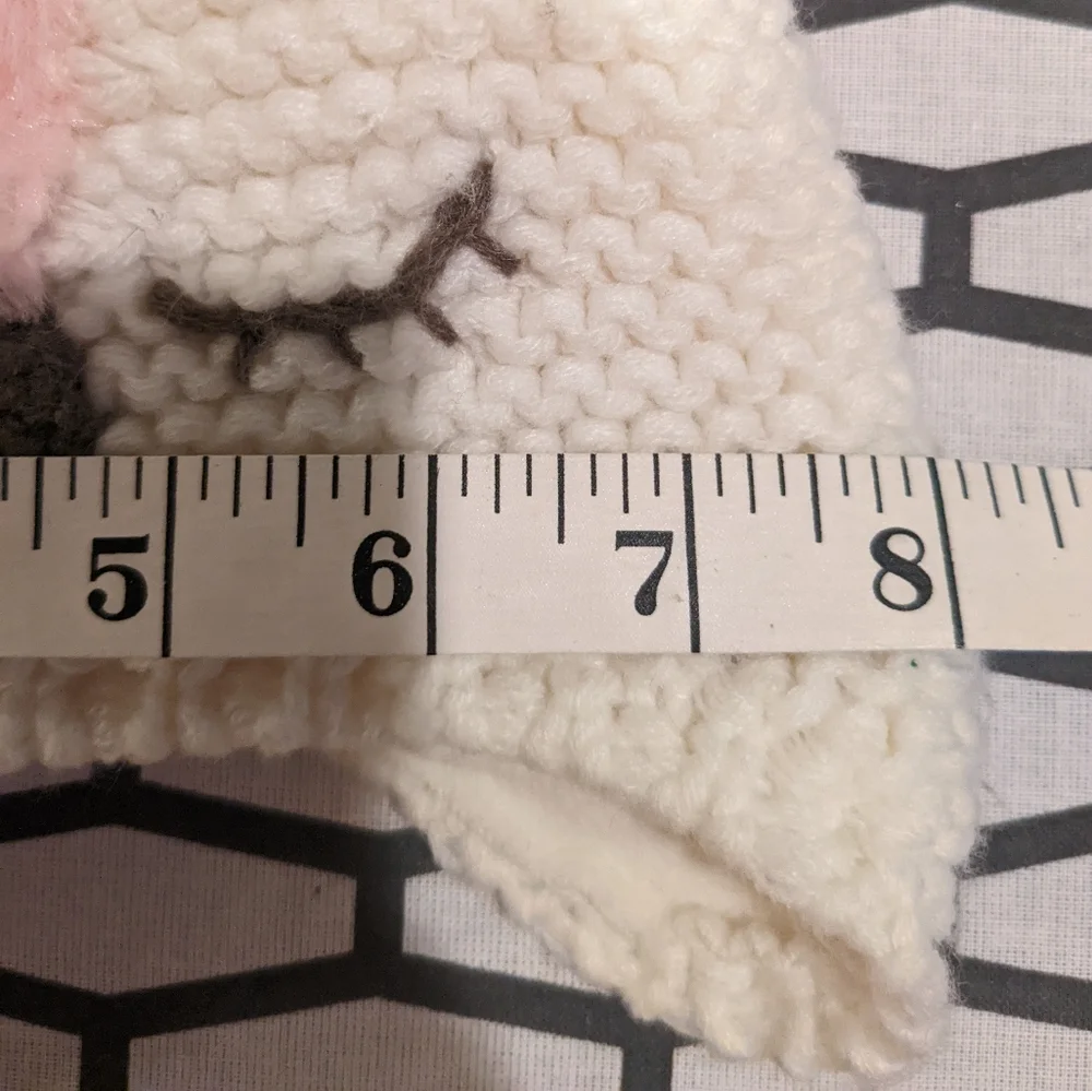 Baby girl knitted animal winter hat with velcro chin strap, infant 0-3 months